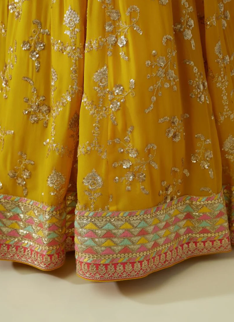 Georgette Floral Sequence Work Haldi Special Yellow Lehenga Choli - Image 7