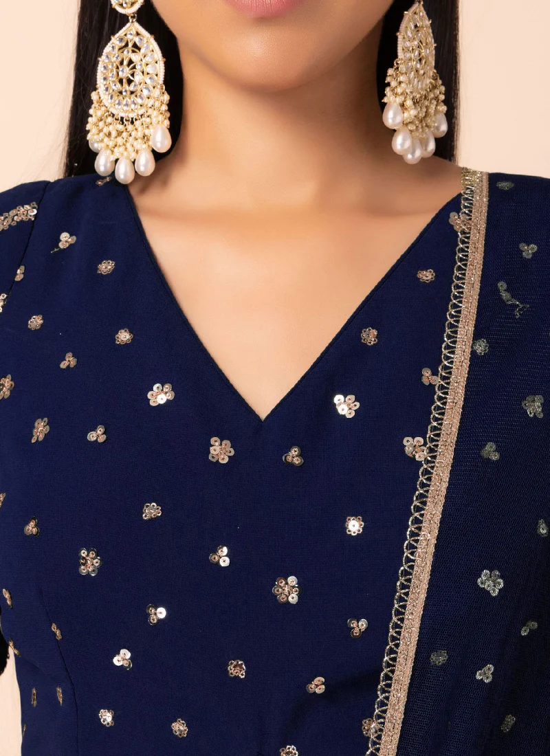 Georgette Navy Blue Sequence Embroidery Work Lehenga Choli Set - Image 6