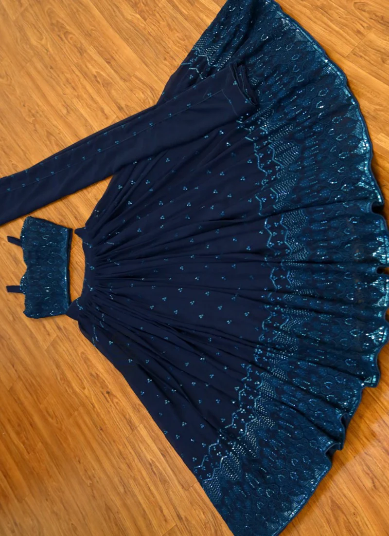 Georgette Party Wear Navy Blue Sequence Work Lehenga Choli - Image 3