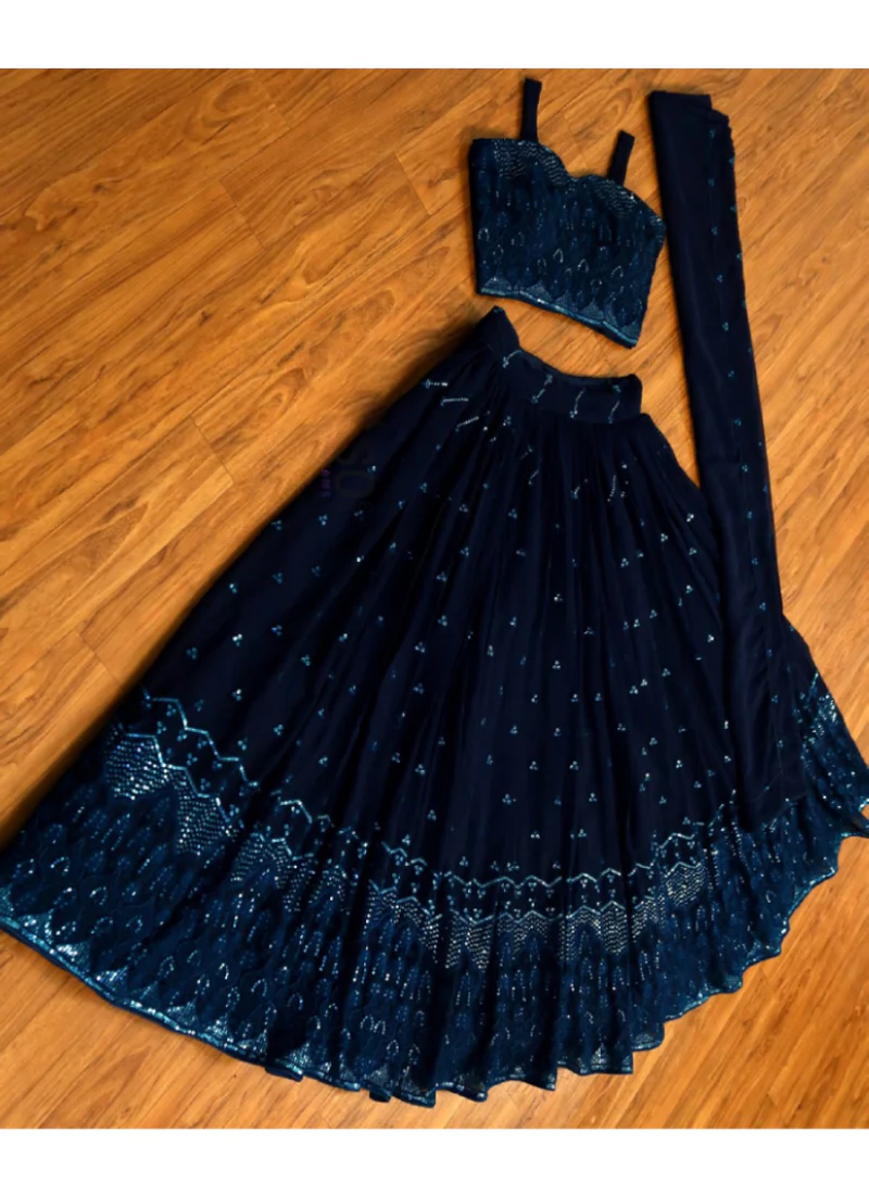 Georgette Party Wear Navy Blue Sequence Work Lehenga Choli - Image 4