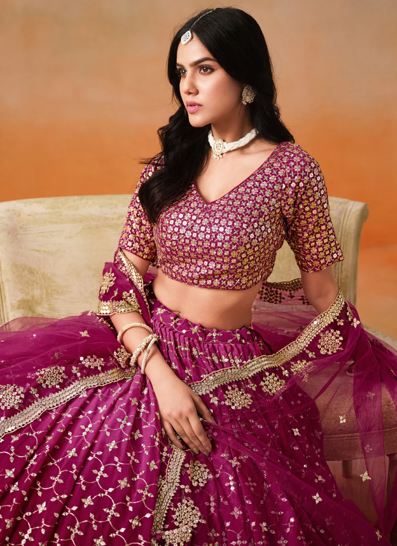Georgette Pink Shaded Zari Embroidered Ceremonial Wear Lehenga Choli - Image 2
