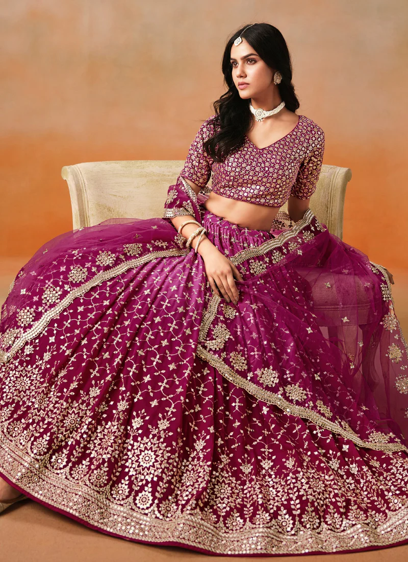 Georgette Pink Shaded Zari Embroidered Ceremonial Wear Lehenga Choli - Image 5