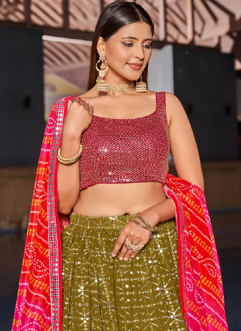 Georgette Sequence Embroidered Green Lehenga For Mehndi Function - Image 2