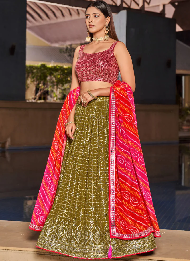 Georgette Sequence Embroidered Green Lehenga For Mehndi Function - Image 3