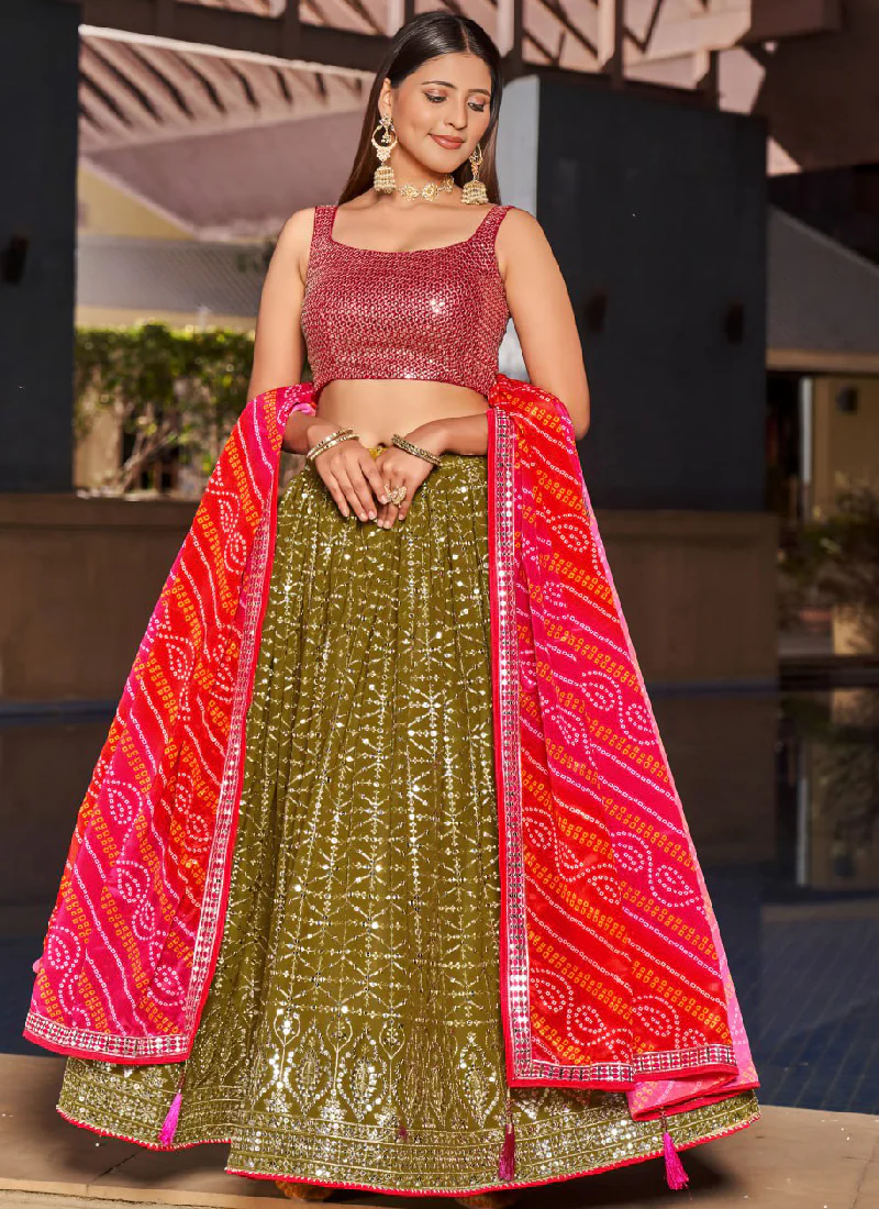 Georgette Sequence Embroidered Green Lehenga For Mehndi Function - Image 4
