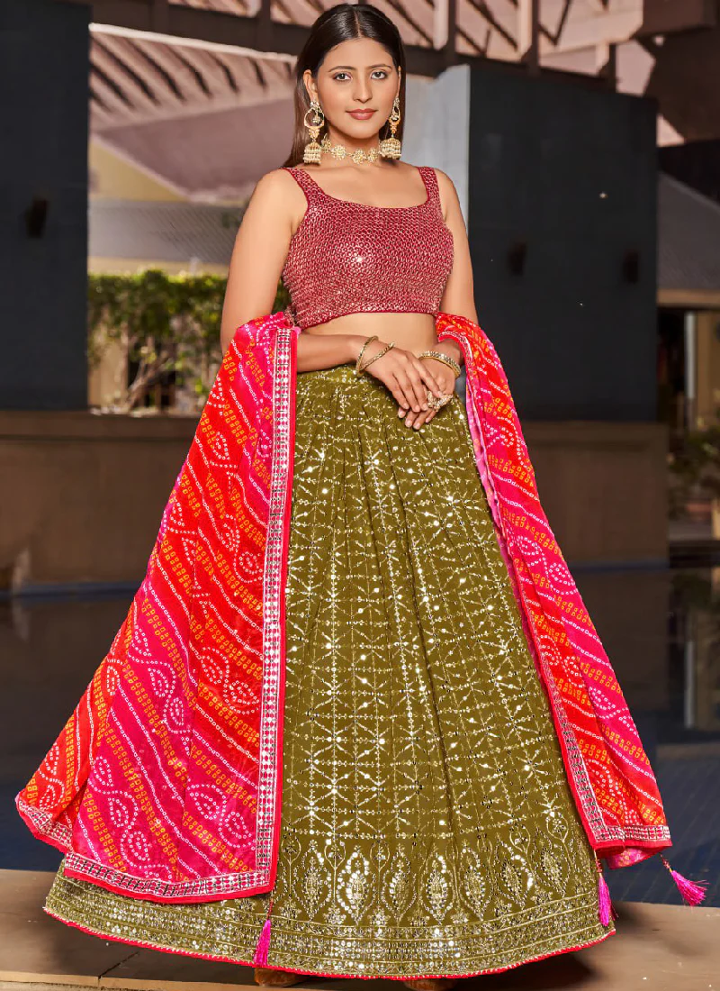 Georgette Sequence Embroidered Green Lehenga For Mehndi Function - Image 5