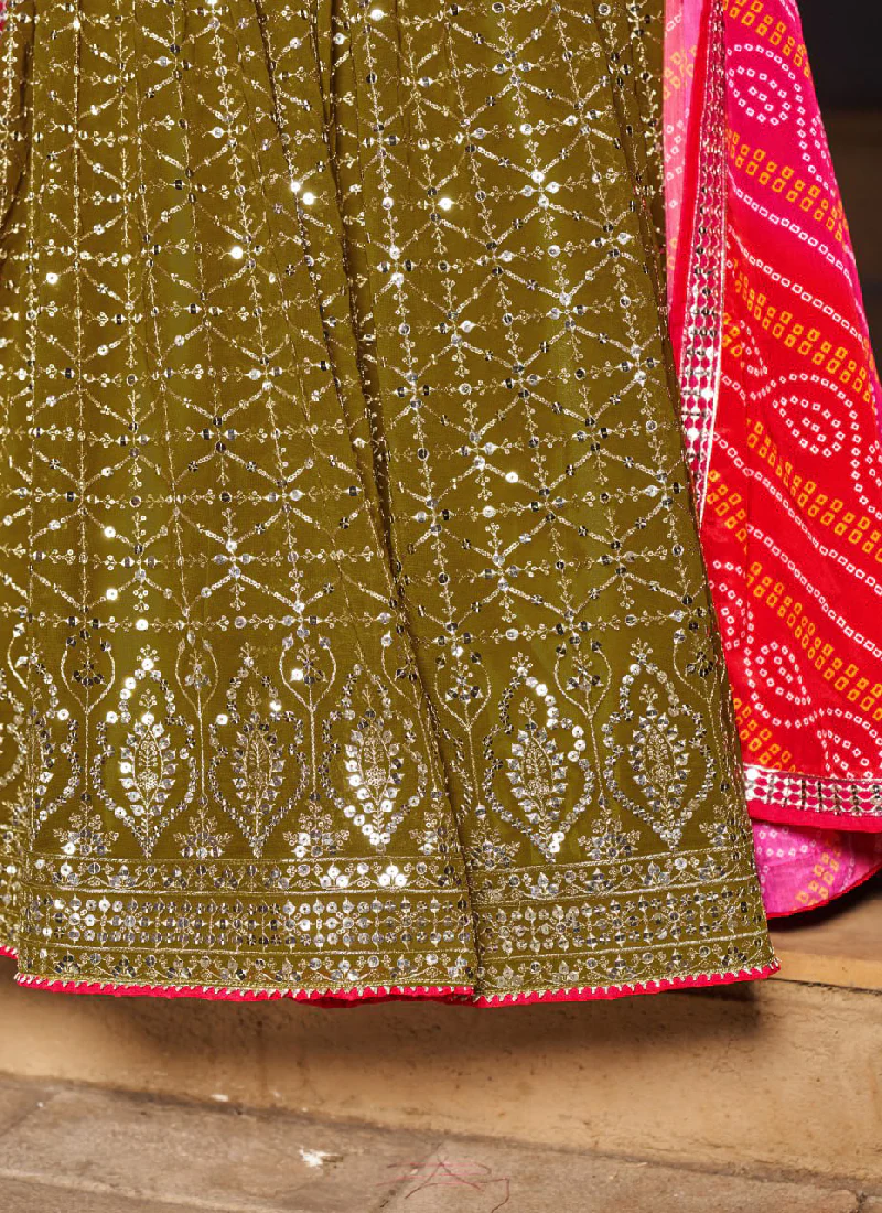 Georgette Sequence Embroidered Green Lehenga For Mehndi Function - Image 9
