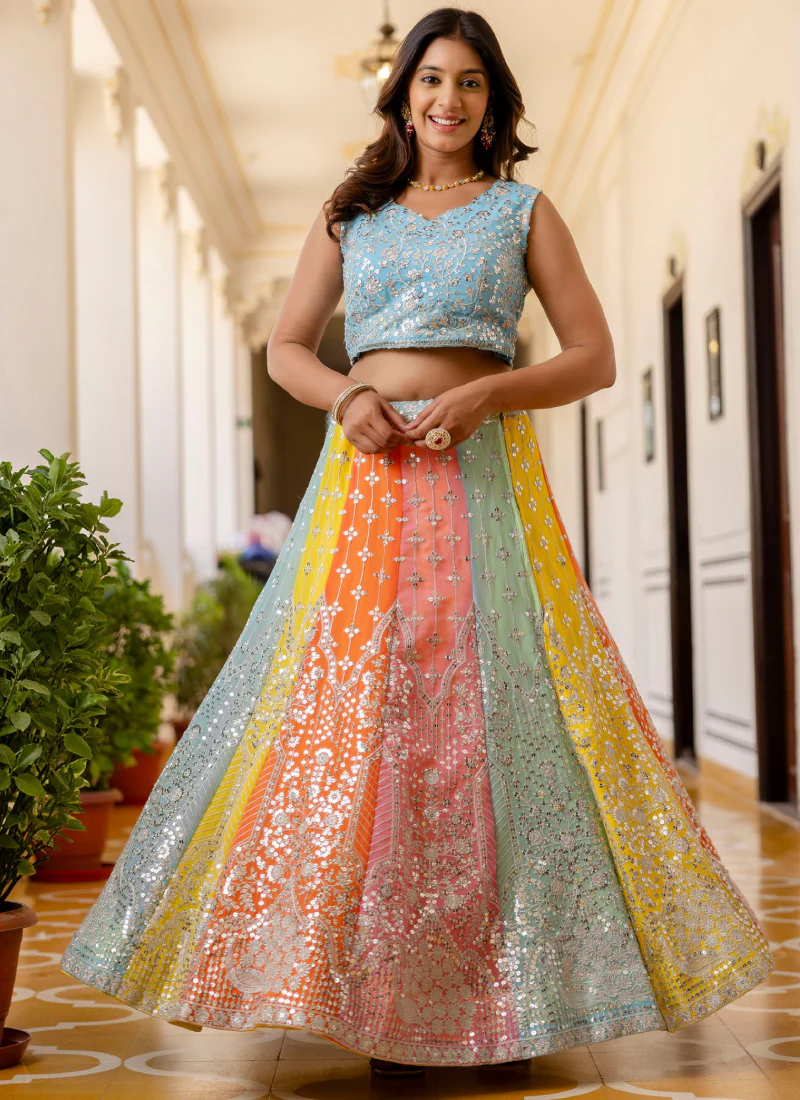 Georgette Sequence Embroidered Multi Color Lehenga Choli For Wedding - Image 10