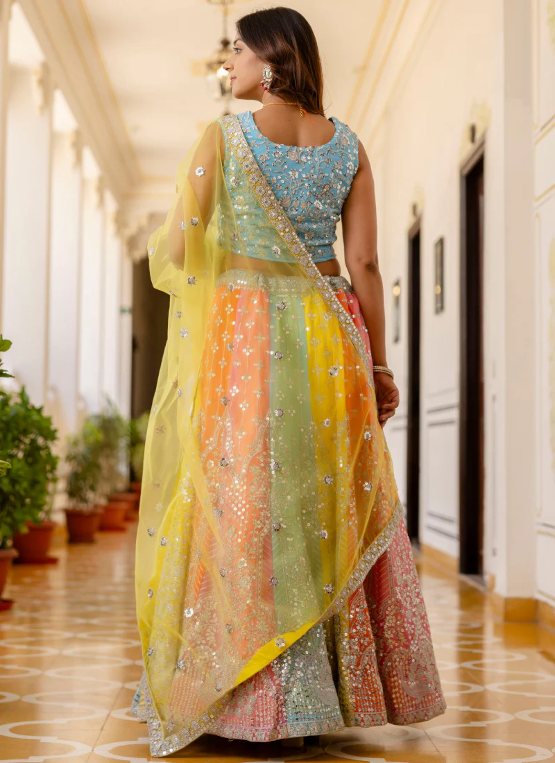 Georgette Sequence Embroidered Multi Color Lehenga Choli For Wedding - Image 11