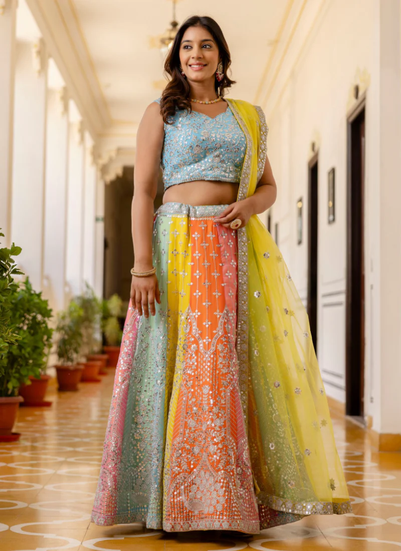 Georgette Sequence Embroidered Multi Color Lehenga Choli For Wedding - Image 3