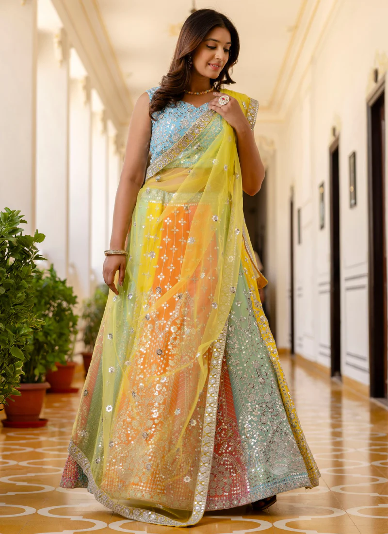 Georgette Sequence Embroidered Multi Color Lehenga Choli For Wedding - Image 7