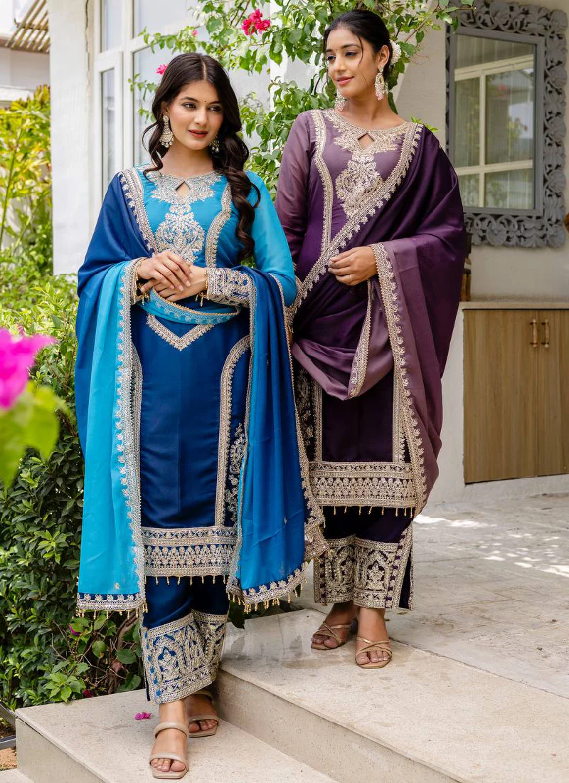 Georgette Sequence Embroidered Purple Salwar Kameez With Dupatta - Image 7