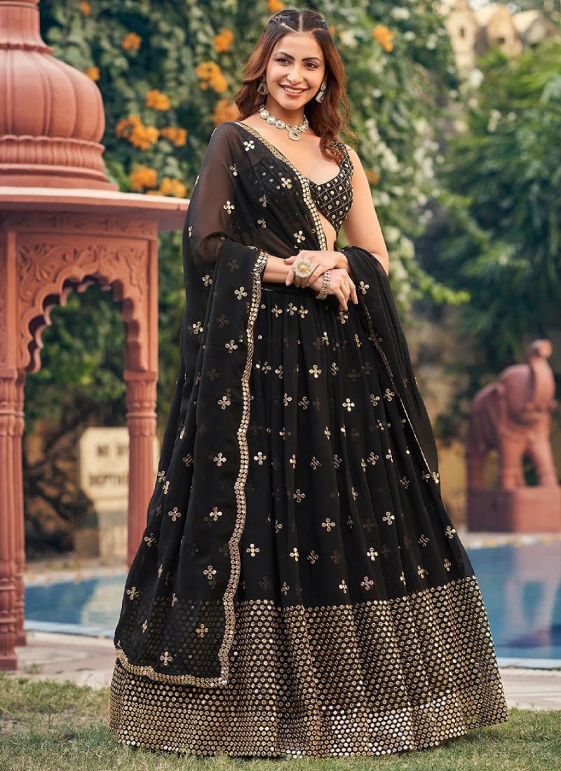 Georgette Sequence Embroidered Reception Wear Black Lehenga Choli - Image 5