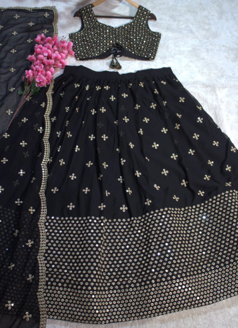 Georgette Sequence Embroidered Reception Wear Black Lehenga Choli - Image 6
