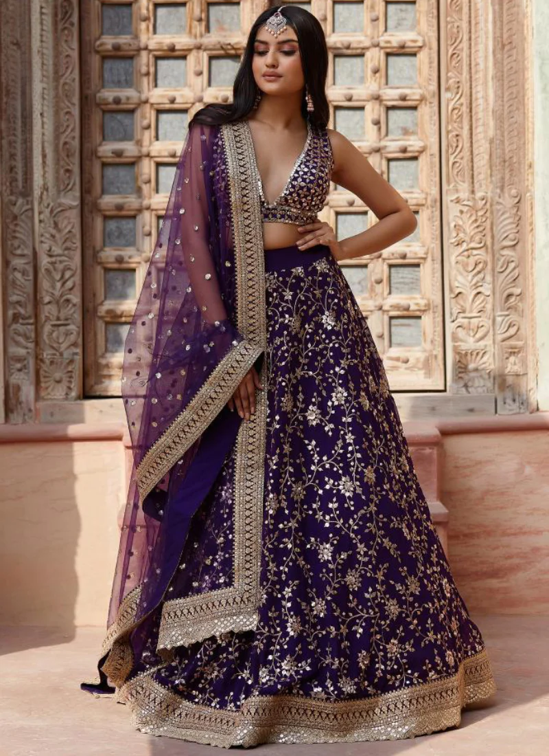 Georgette Sequence Embroidered Work Party Wear Purple Lehenga Choli - Image 2