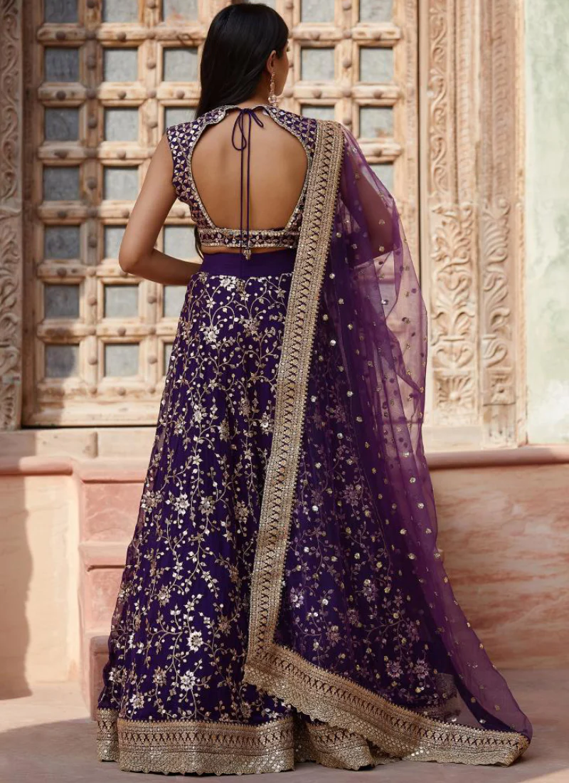 Georgette Sequence Embroidered Work Party Wear Purple Lehenga Choli - Image 4