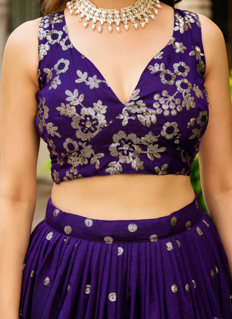 Georgette Sequence Work Purple Function Wear Lehenga Choli With Dupatta - Image 10