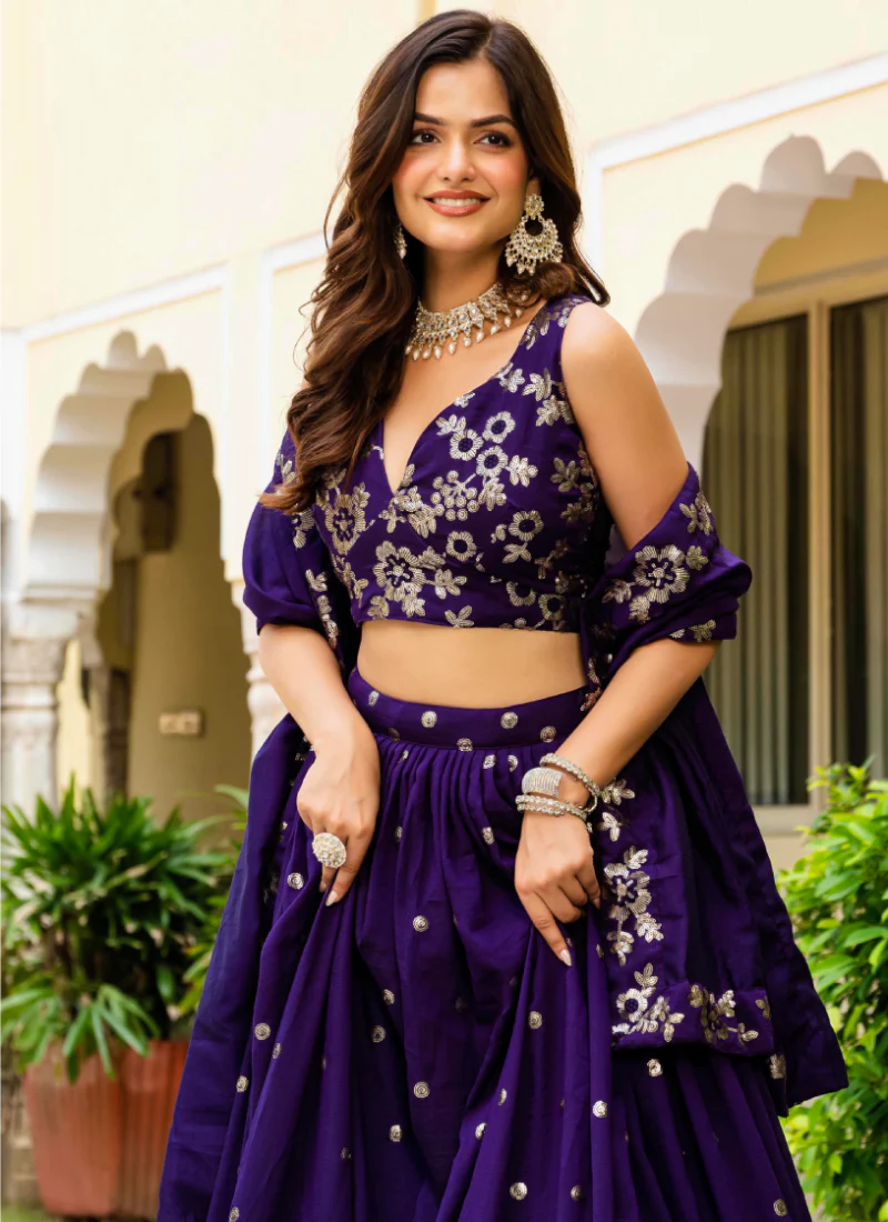 Georgette Sequence Work Purple Function Wear Lehenga Choli With Dupatta - Image 2