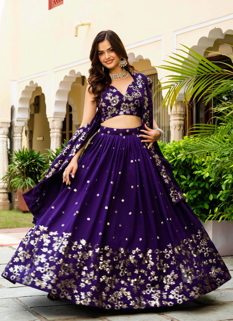 Georgette Sequence Work Purple Function Wear Lehenga Choli With Dupatta - Image 7