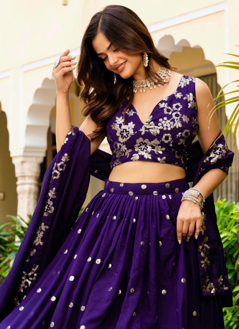 Georgette Sequence Work Purple Function Wear Lehenga Choli With Dupatta - Image 8