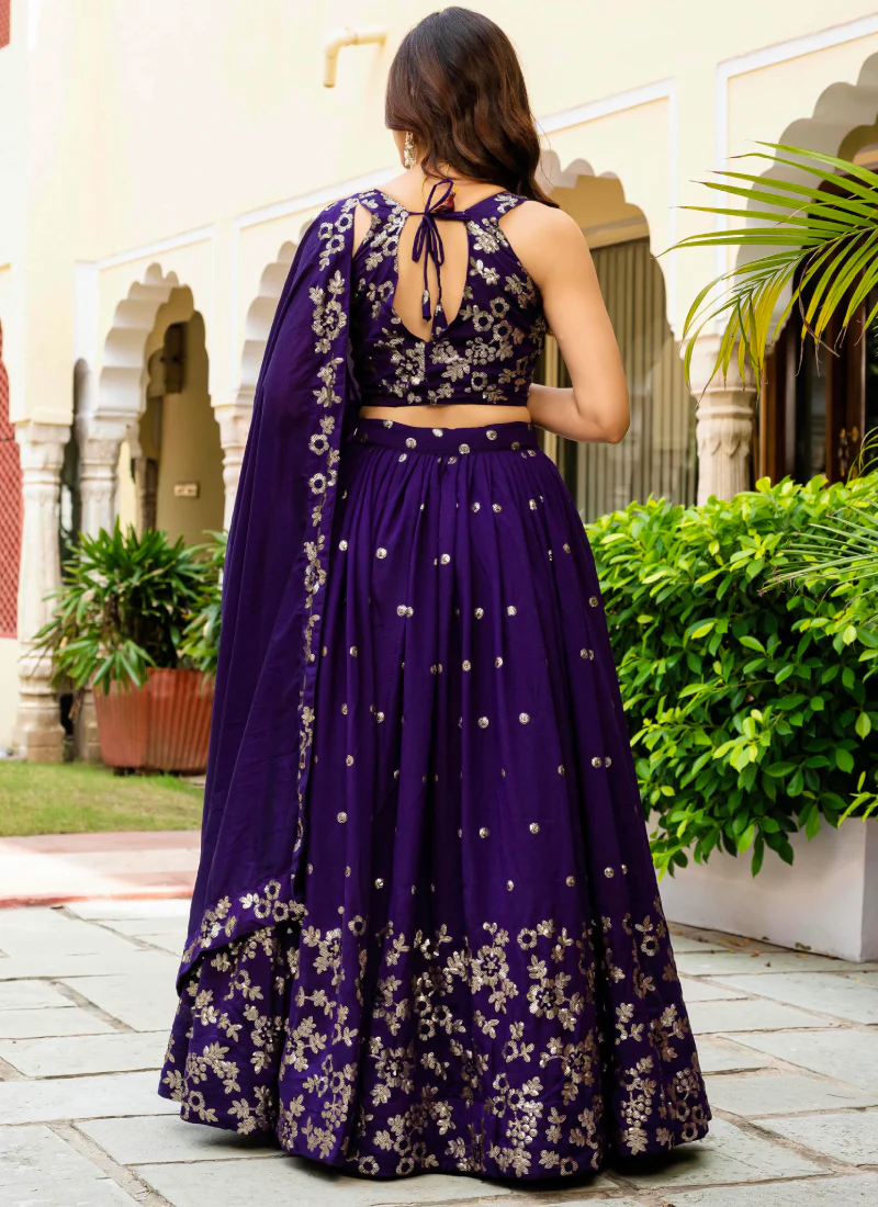 Georgette Sequence Work Purple Function Wear Lehenga Choli With Dupatta - Image 9