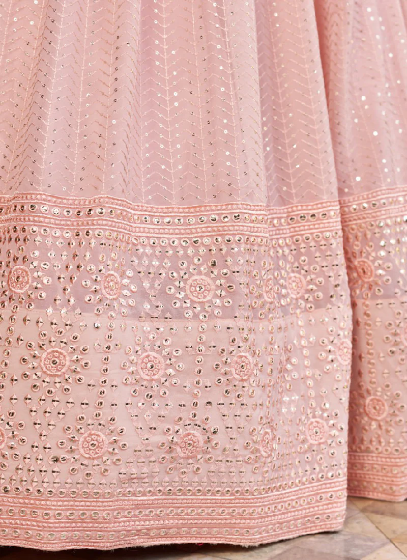 Georgette Zari Embroidered Light Pink Fancy Lehenga Choli For Women - Image 11