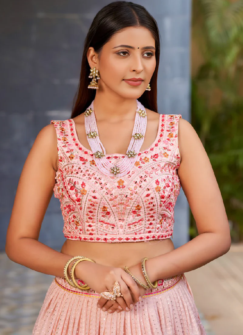 Georgette Zari Embroidered Light Pink Fancy Lehenga Choli For Women - Image 8
