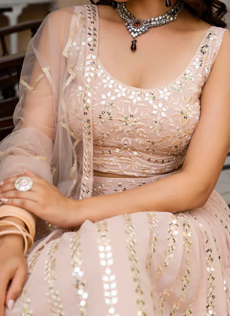 Georgette Zari Sequence Work Peach Festival Lehenga Choli For Women - Image 13
