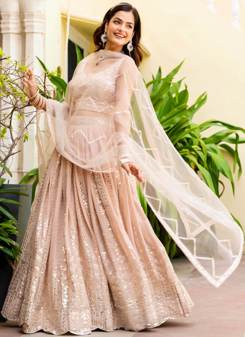 Georgette Zari Sequence Work Peach Festival Lehenga Choli For Women - Image 5
