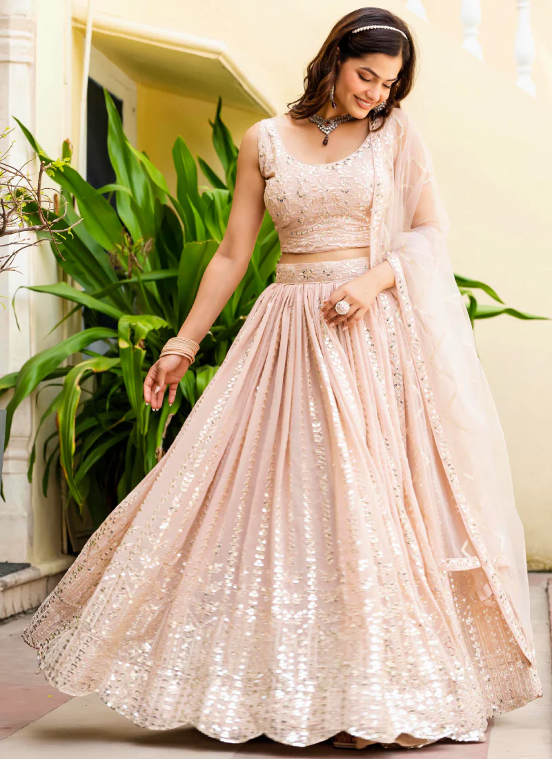 Georgette Zari Sequence Work Peach Festival Lehenga Choli For Women - Image 7
