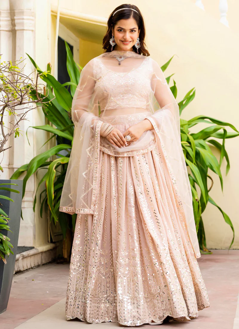 Georgette Zari Sequence Work Peach Festival Lehenga Choli For Women - Image 8