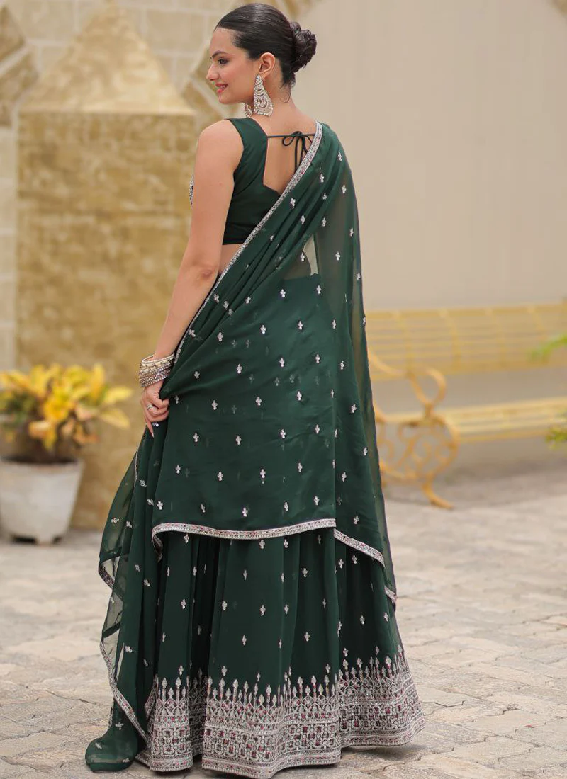 Glamorous Green Mehndi Function Georgette Embroidered Lehenga Choli - Image 5