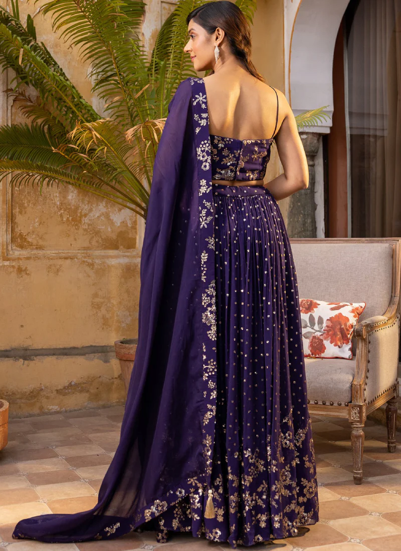 Graceful Sequence Embroidered Georgette Purple Lehenga Choli For Women - Image 3