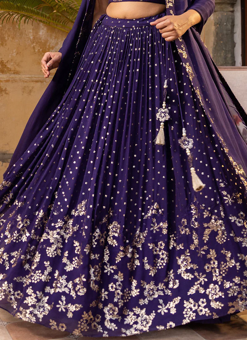 Graceful Sequence Embroidered Georgette Purple Lehenga Choli For Women - Image 5