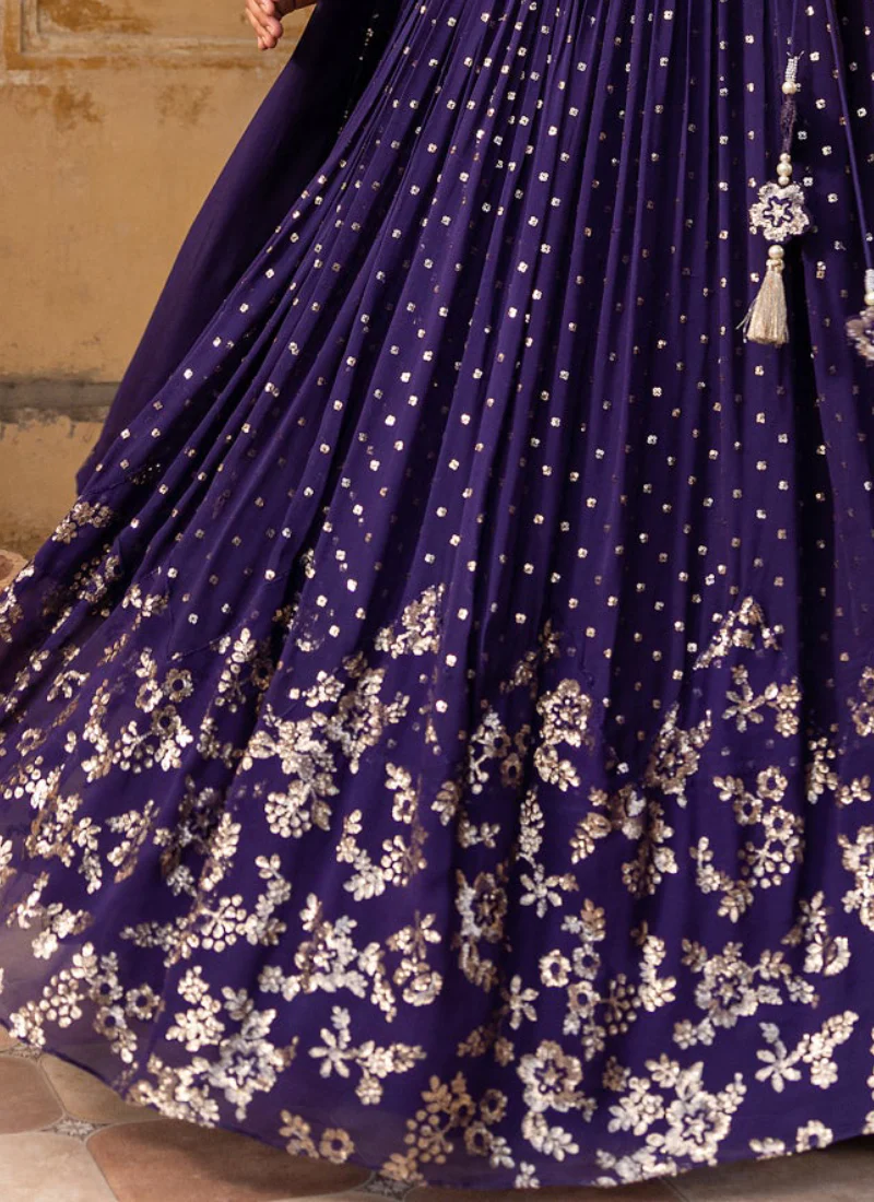 Graceful Sequence Embroidered Georgette Purple Lehenga Choli For Women - Image 6
