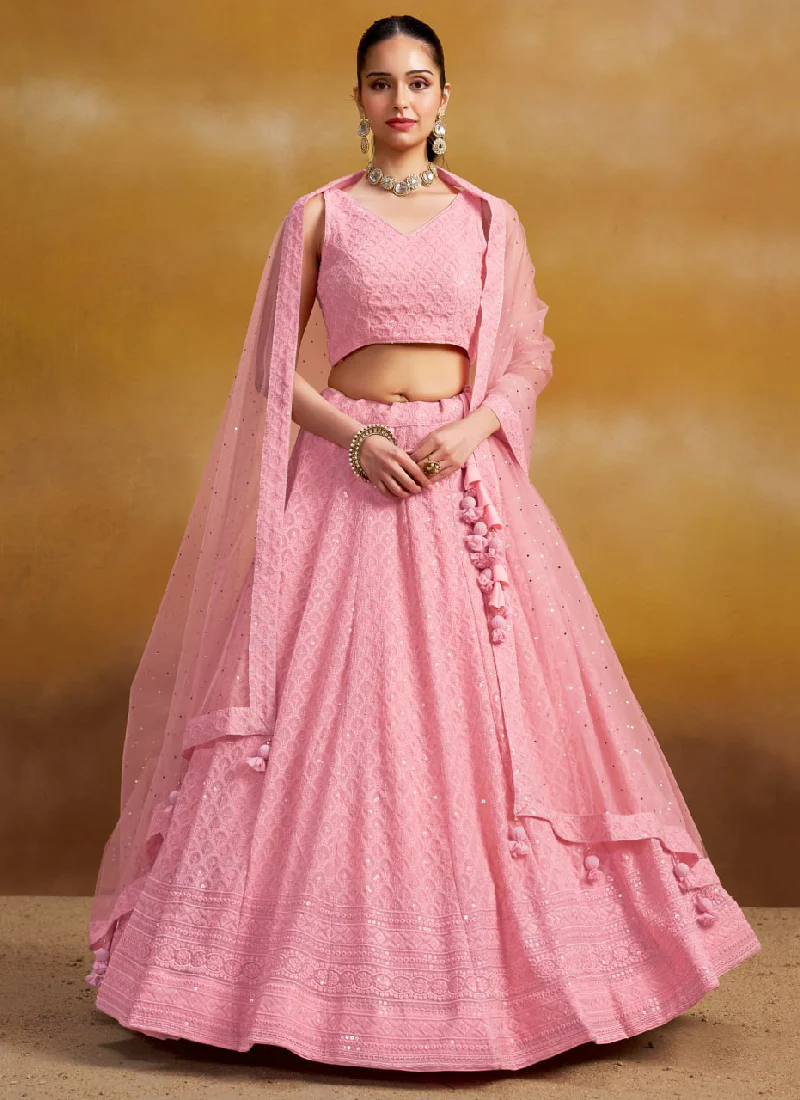 Grateful Light Pink Georgette Sequence Embroidery Work Lehenga Choli