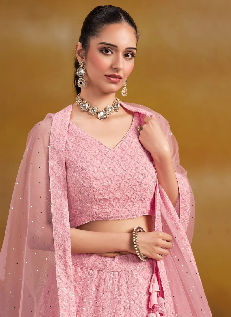 Grateful Light Pink Georgette Sequence Embroidery Work Lehenga Choli - Image 2