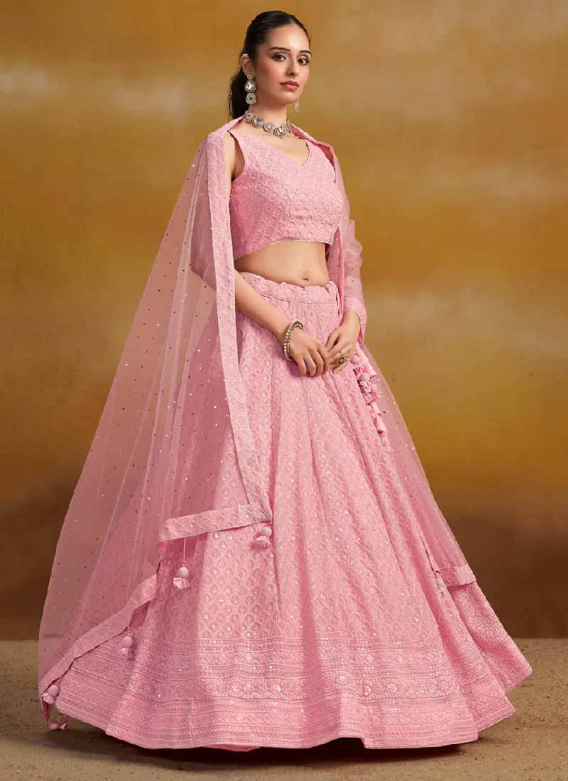 Grateful Light Pink Georgette Sequence Embroidery Work Lehenga Choli - Image 4