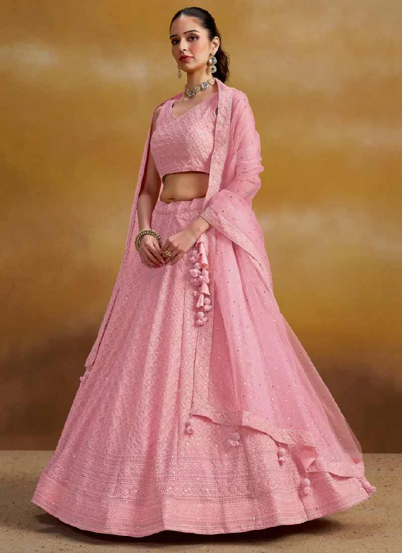 Grateful Light Pink Georgette Sequence Embroidery Work Lehenga Choli - Image 5