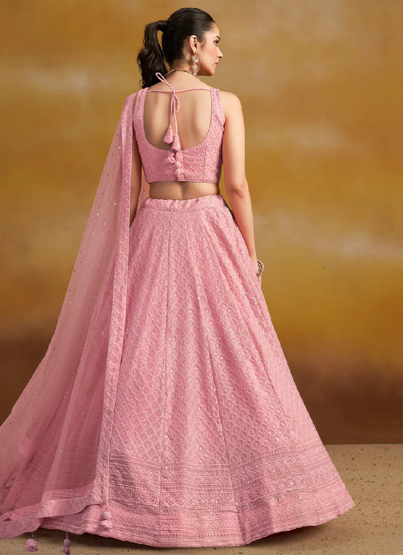 Grateful Light Pink Georgette Sequence Embroidery Work Lehenga Choli - Image 6