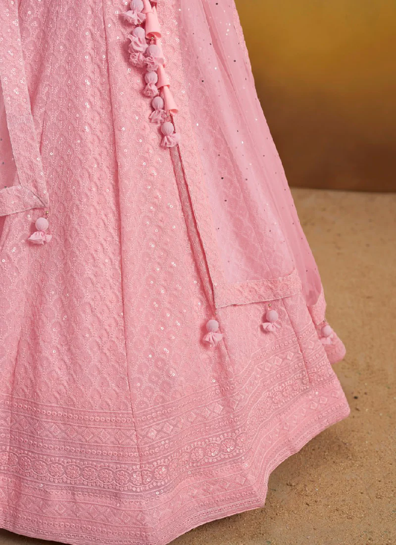 Grateful Light Pink Georgette Sequence Embroidery Work Lehenga Choli - Image 7
