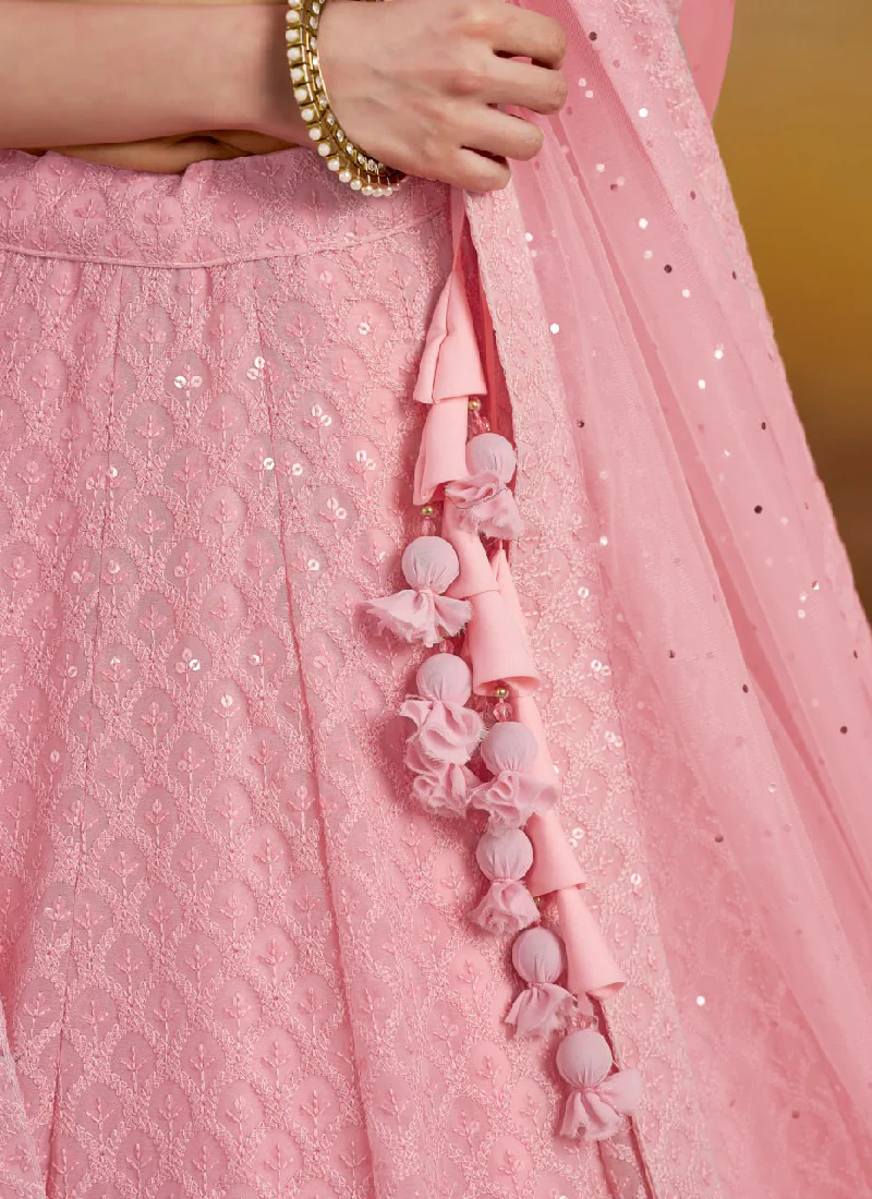 Grateful Light Pink Georgette Sequence Embroidery Work Lehenga Choli - Image 8