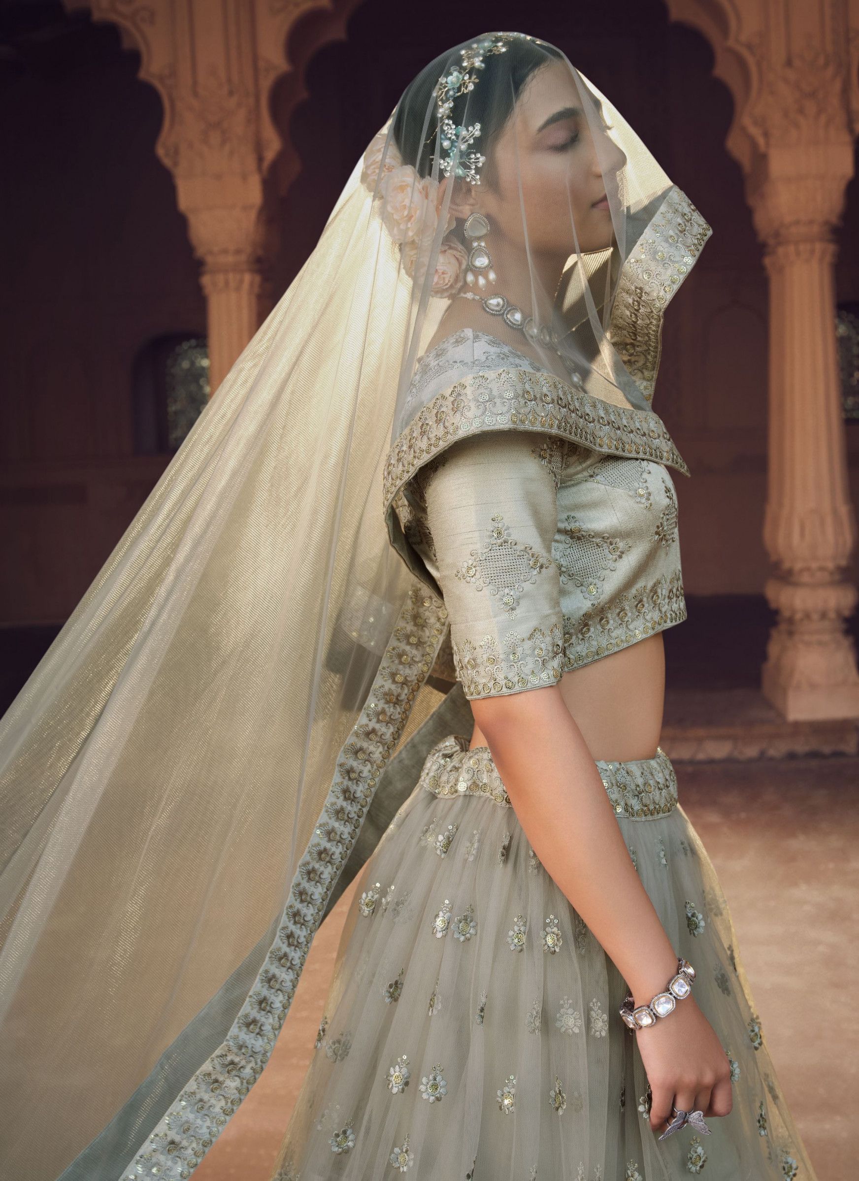 Grey Sequence Work Soft Net Latest Designer Lehenga Choli - Image 4