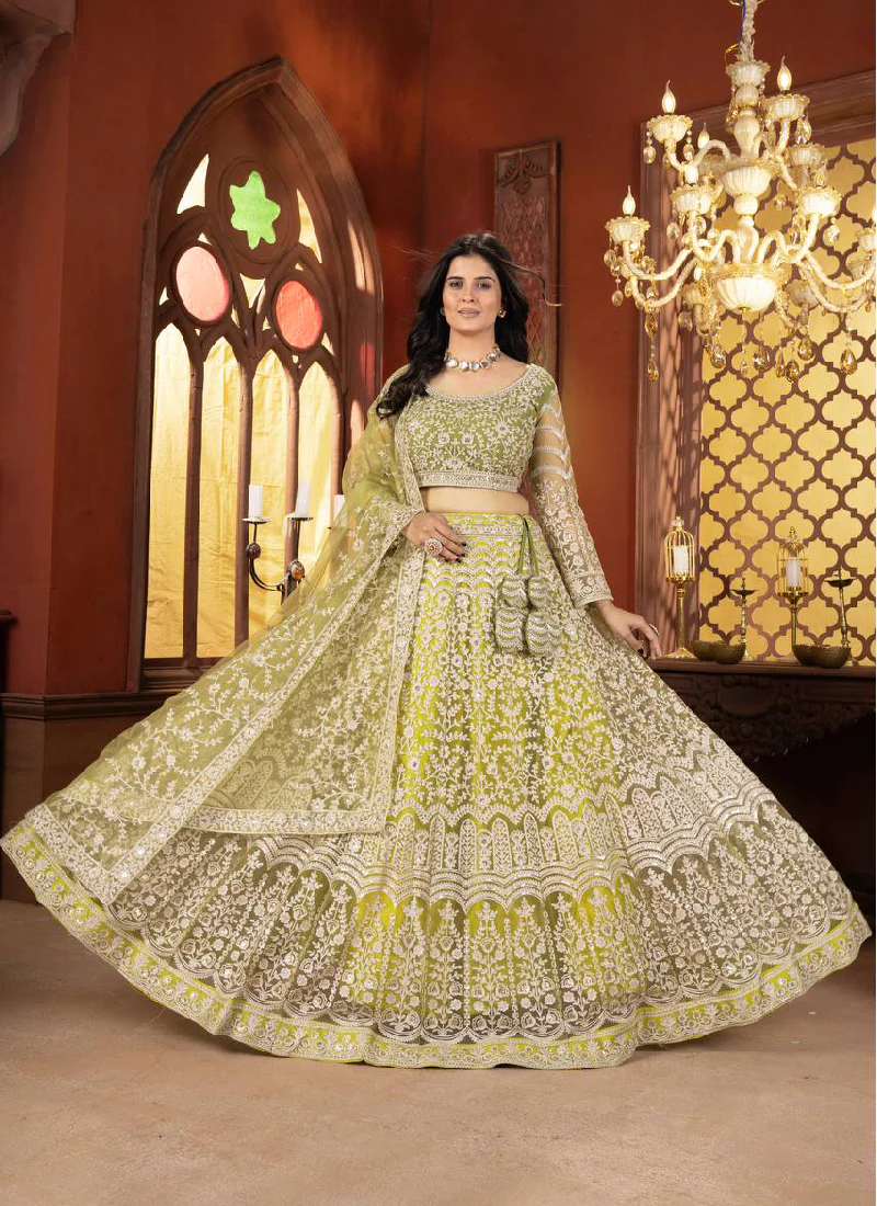 Haldi Special Lemon Yellow Sequence Embroidered Work Net Lehenga Choli - Image 2