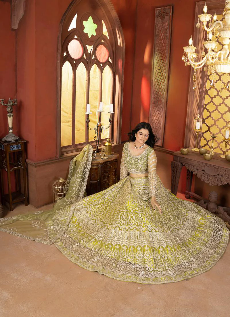 Haldi Special Lemon Yellow Sequence Embroidered Work Net Lehenga Choli - Image 3