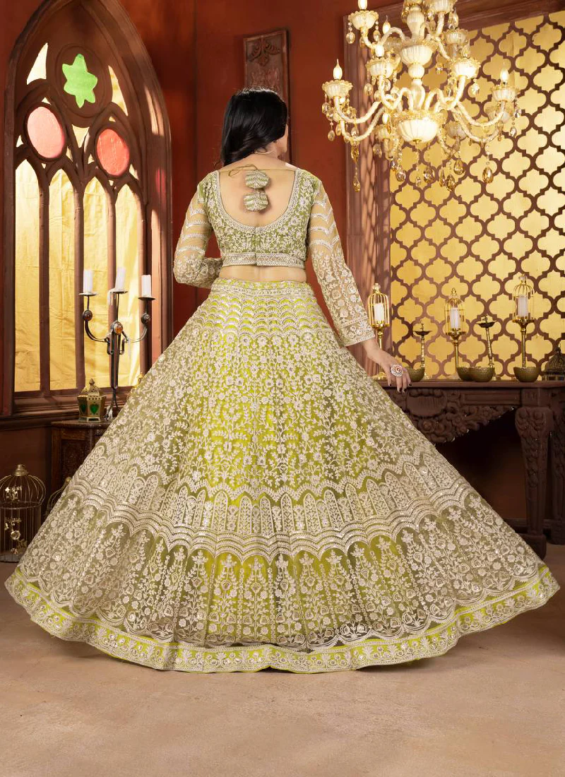 Haldi Special Lemon Yellow Sequence Embroidered Work Net Lehenga Choli - Image 4