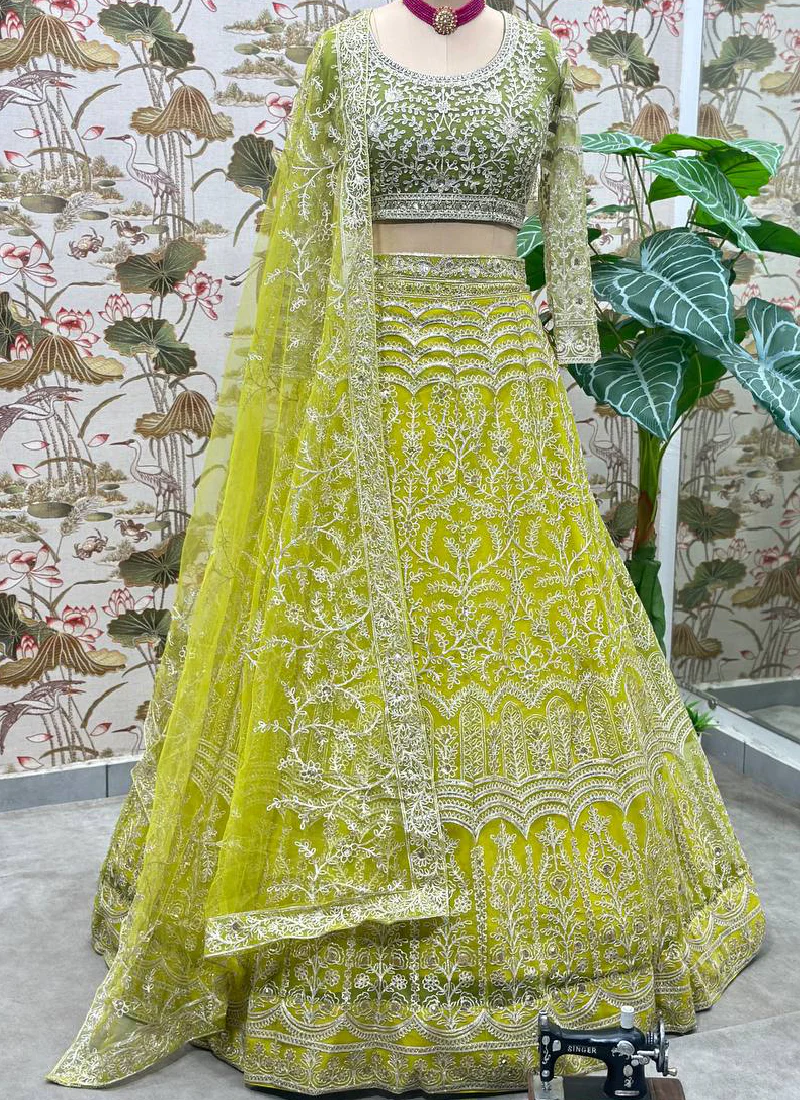 Haldi Special Lemon Yellow Sequence Embroidered Work Net Lehenga Choli - Image 5