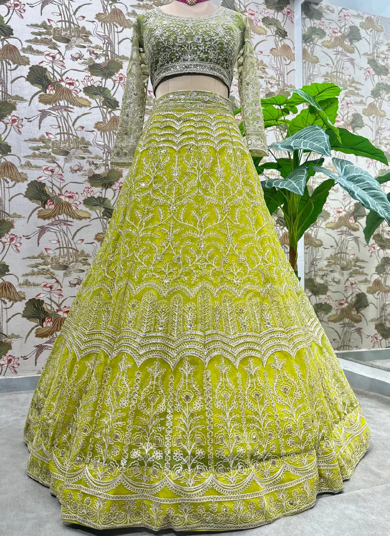 Haldi Special Lemon Yellow Sequence Embroidered Work Net Lehenga Choli - Image 6