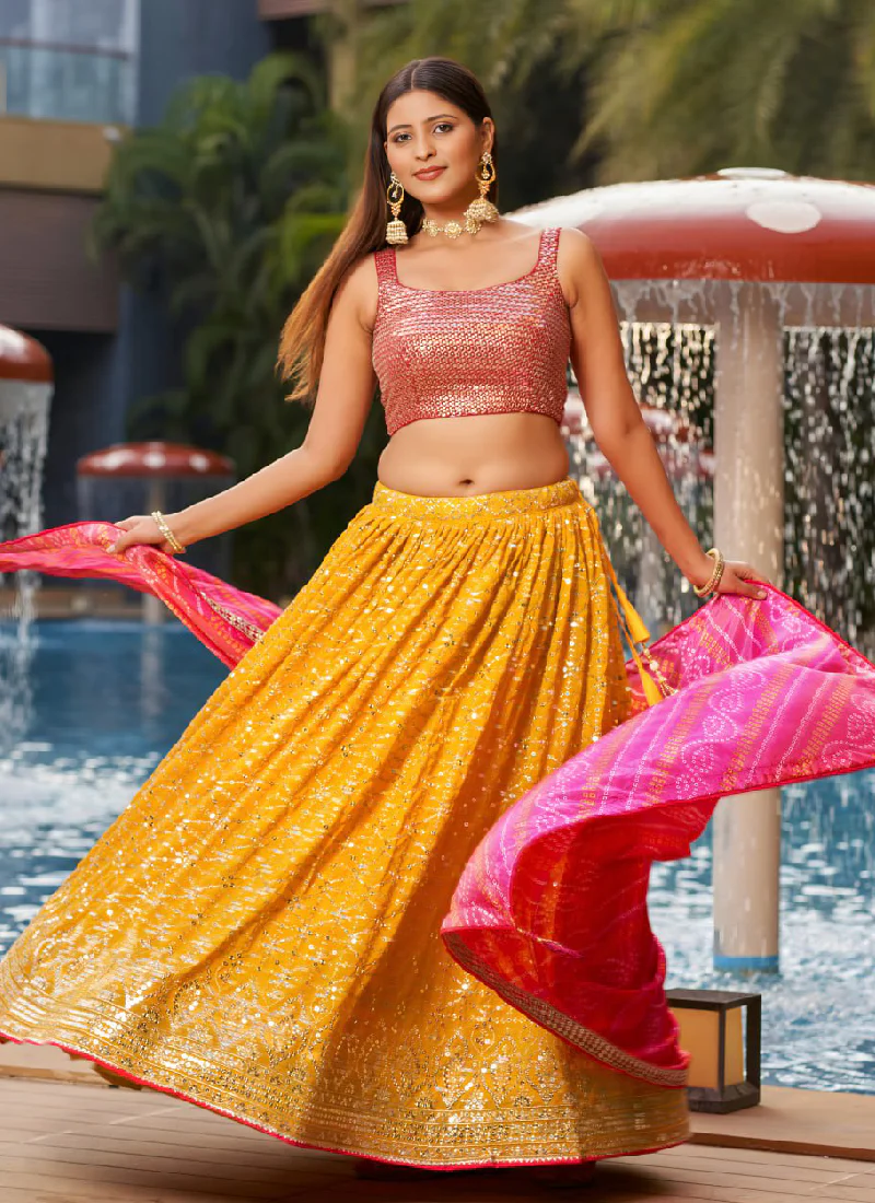 Haldi Special Yellow Georgette Heavy Embroidered Lehenga Choli Set - Image 3