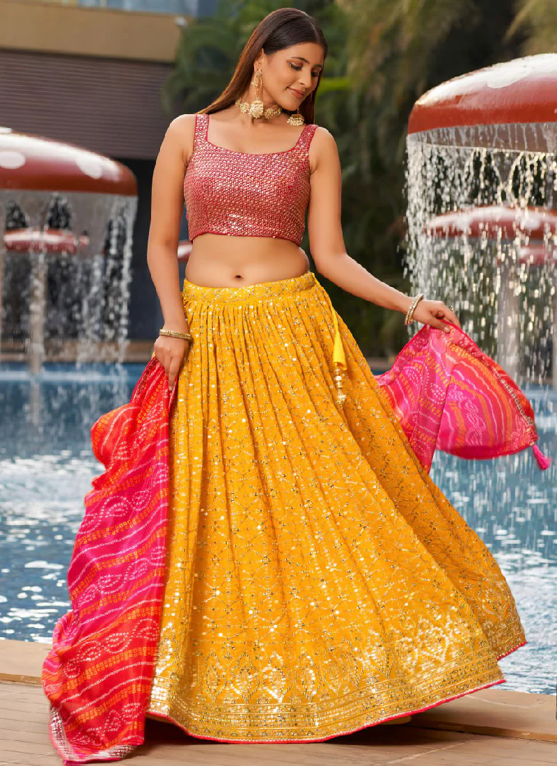 Haldi Special Yellow Georgette Heavy Embroidered Lehenga Choli Set - Image 4